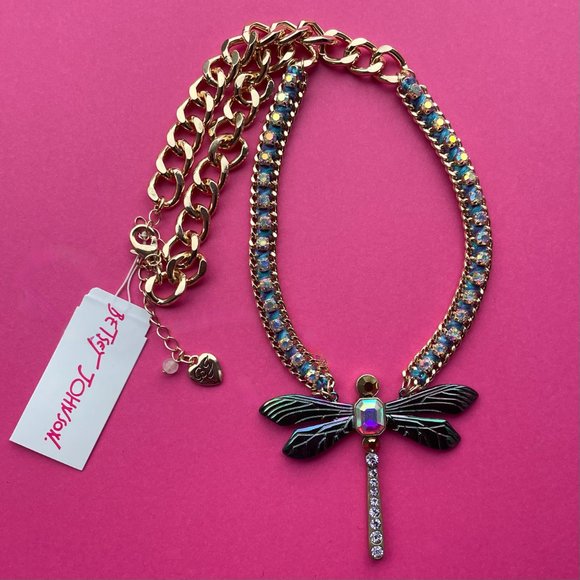 NWT Betsey Johnson Bug Collector Dragonfly Choker Necklace Gold - Picture 8 of 13